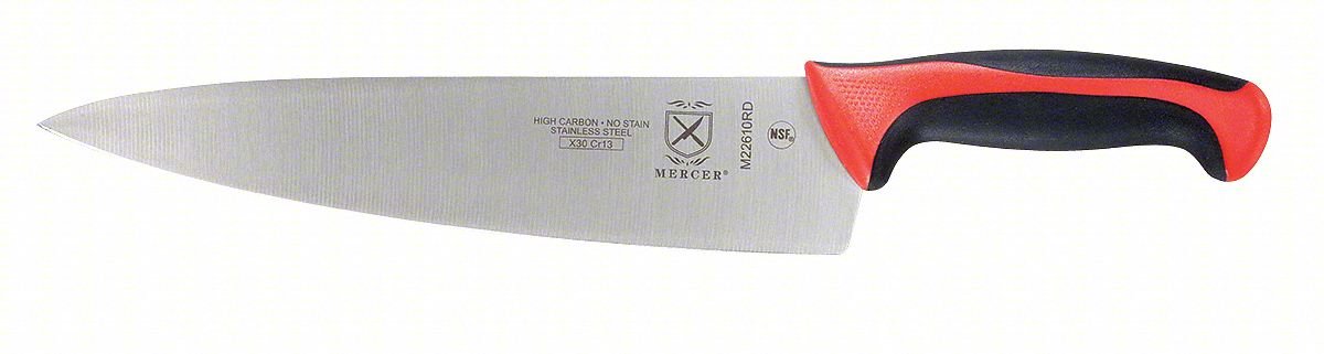 CHEFS KNIFE,10 IN BLADE,RED HANDLE