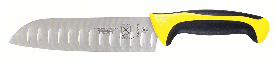 SANTOKU KNIFE,7 IN BLADE,YELLOW HANDLE