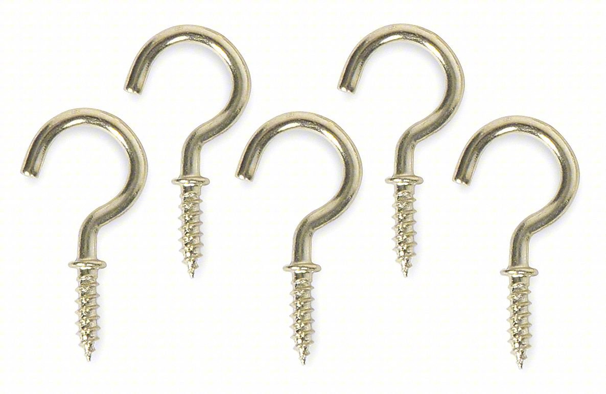 CUP HOOK, BRASS, STEEL, 1 1/8 IN D, PK20
