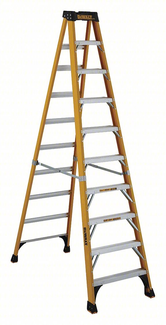 Stepladder,Fiberglass,10 ft H,375 lb Cap