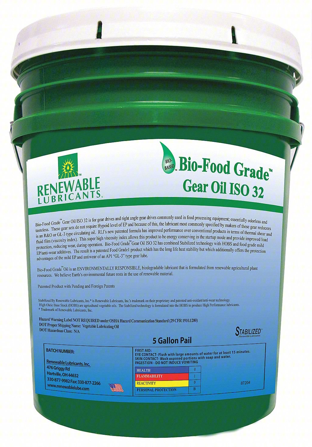 GEAR OIL,BIO-FOOD GRADE ,PAIL ,5 GAL