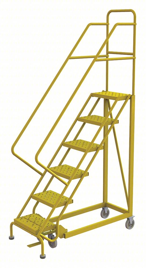 ROLLING LADDER,STEEL,SAFETY ANGLE,6-STEP