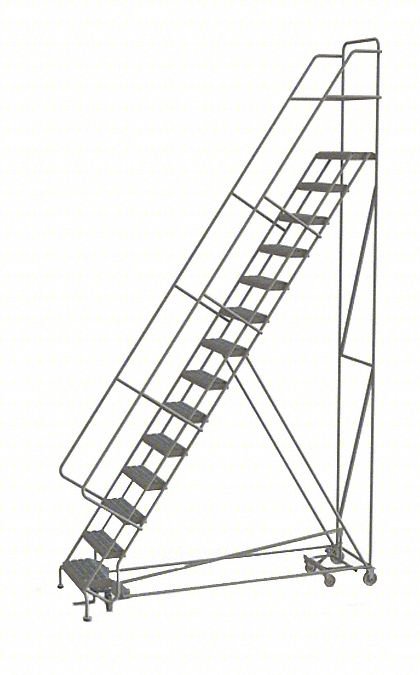 Rolling Ladder,14 Step,Steel,Perforated