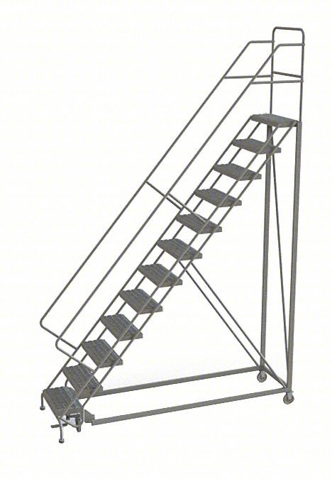 Rolling Ladder,12 Step,Steel,Serrated
