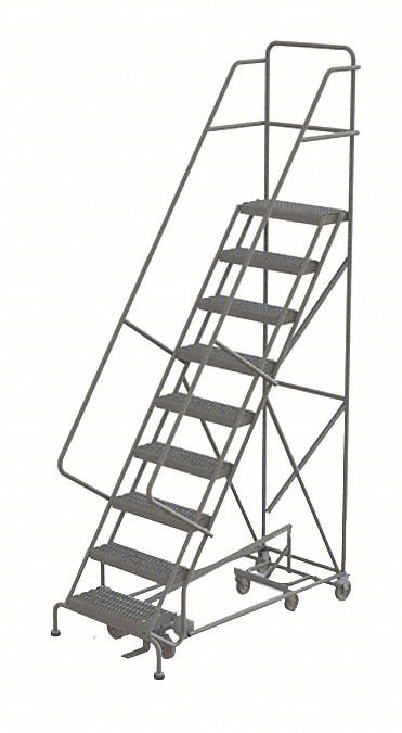 Rolling Ladder,9 Step,Steel,Serrated