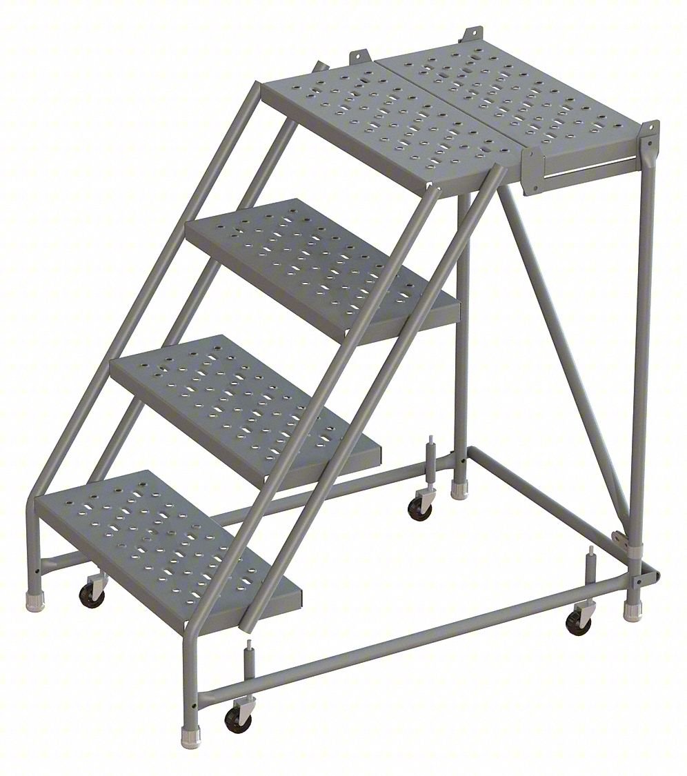 Rolling Ladder,4 Step,Steel,Perforated