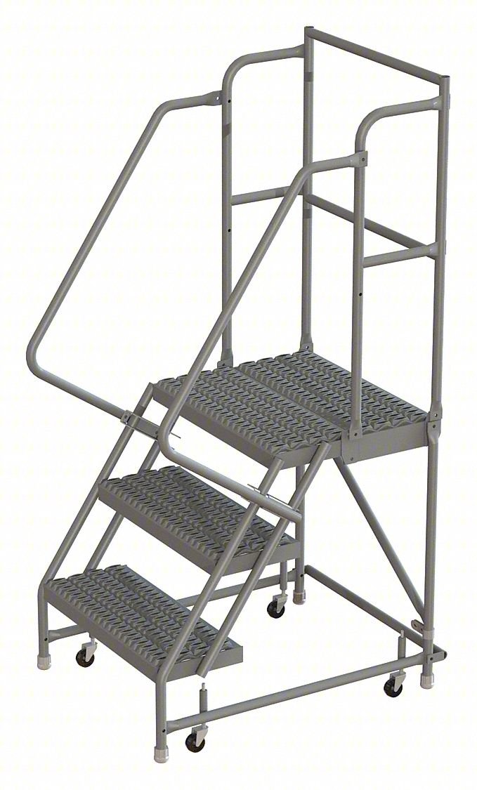 Rolling Ladder,3 Step,Steel,Serrated