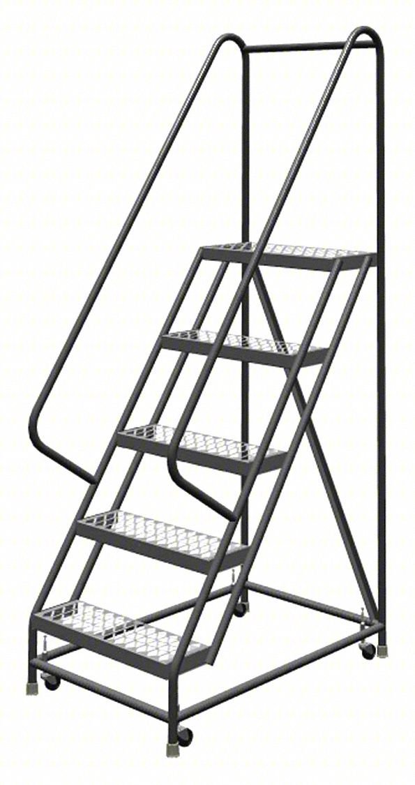 Rolling Ladder,5 Step,Steel,Serrated
