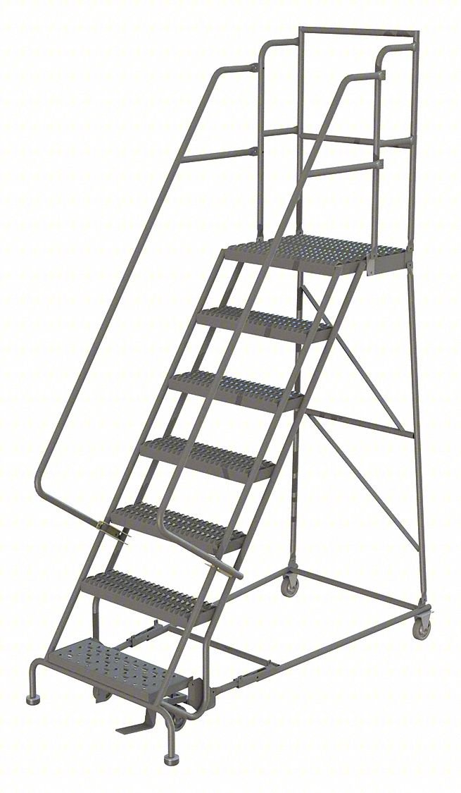 Rolling Ladder,7 Step,Steel,Serrated
