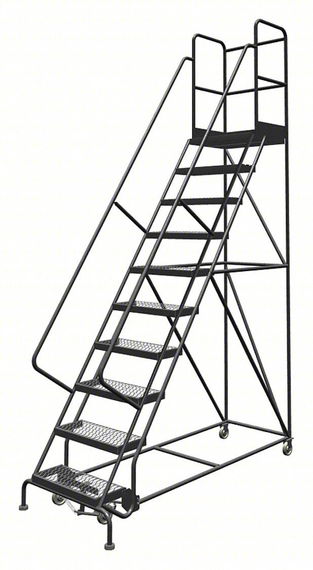 Rolling Ladder,10 Step,Steel,Serrated