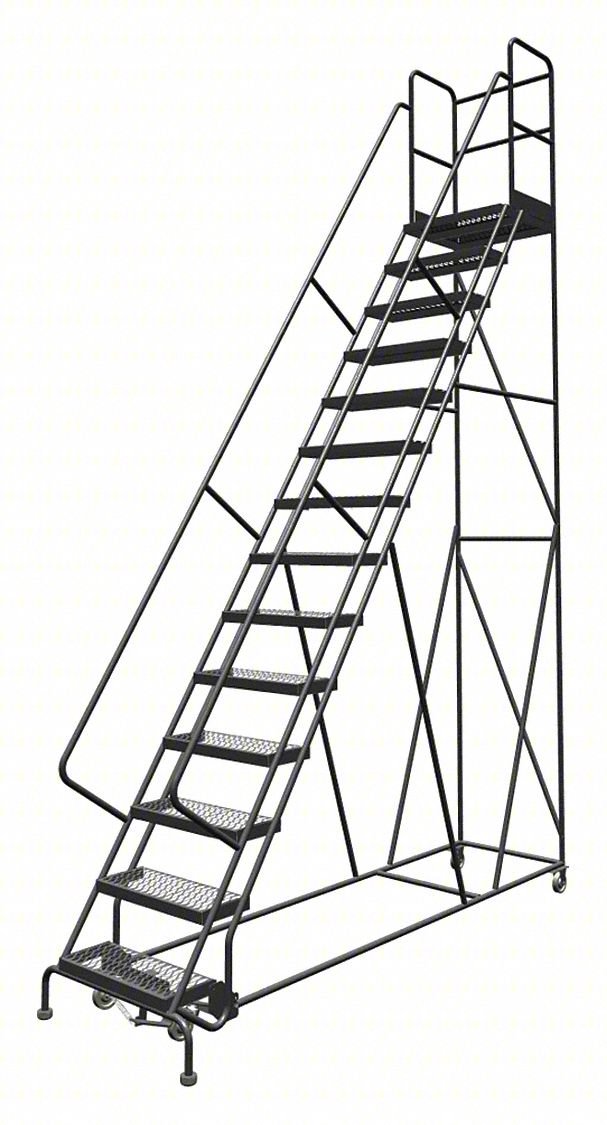 Rolling Ladder,14 Step,Steel,Serrated