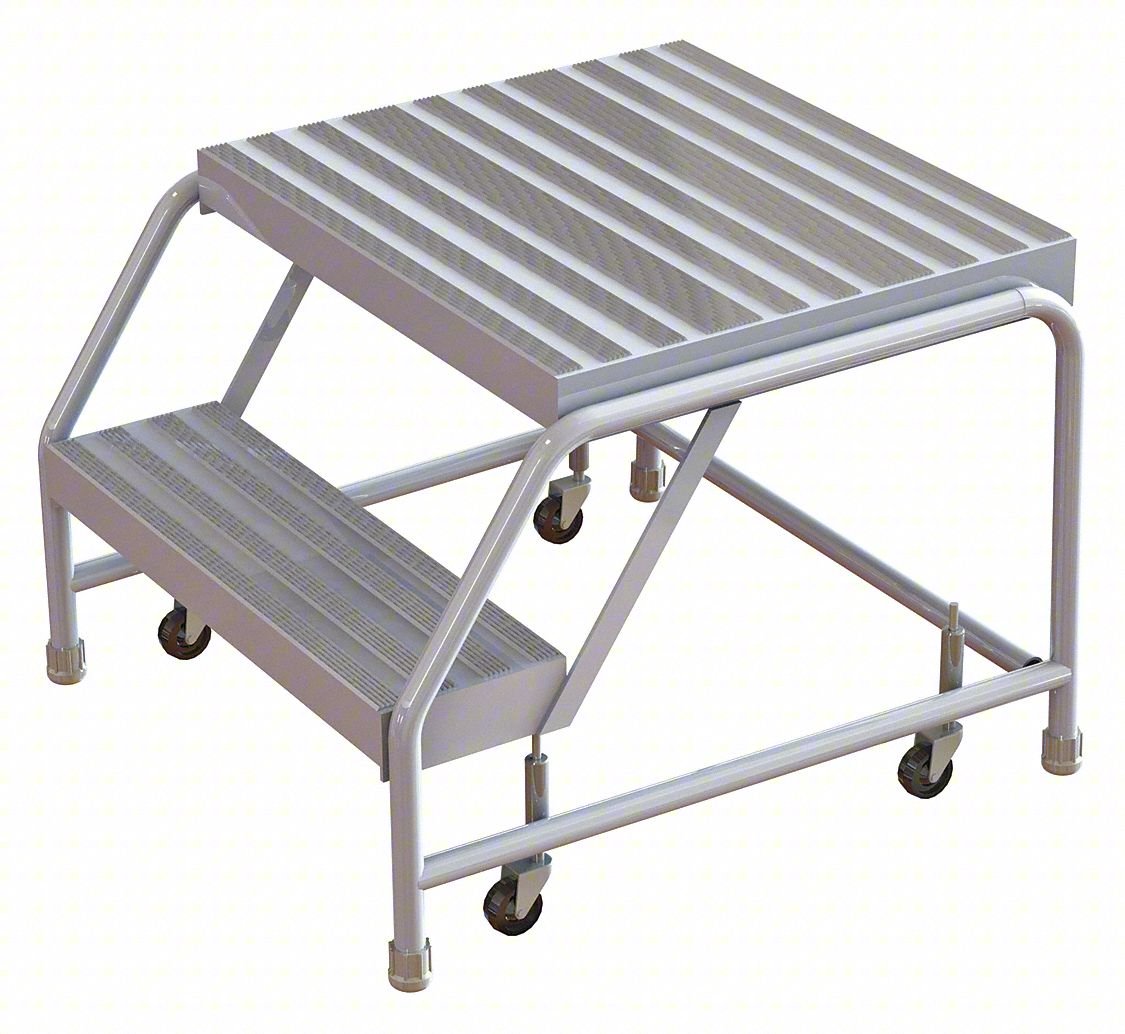 Rolling Ladder,2 Step,Aluminum,Ribbed