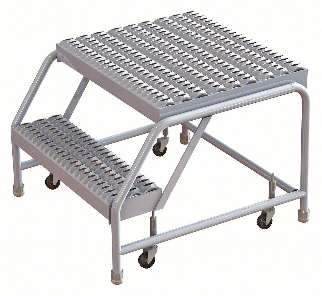 Rolling Ladder,2 Step,Aluminum,Serrated