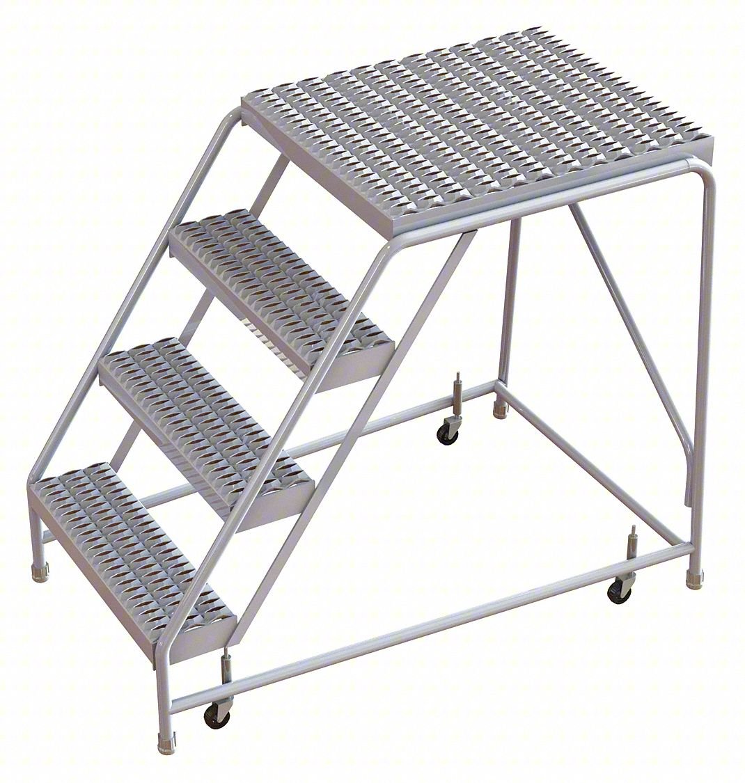 Rolling Ladder,4 Step,Aluminum,Serrated