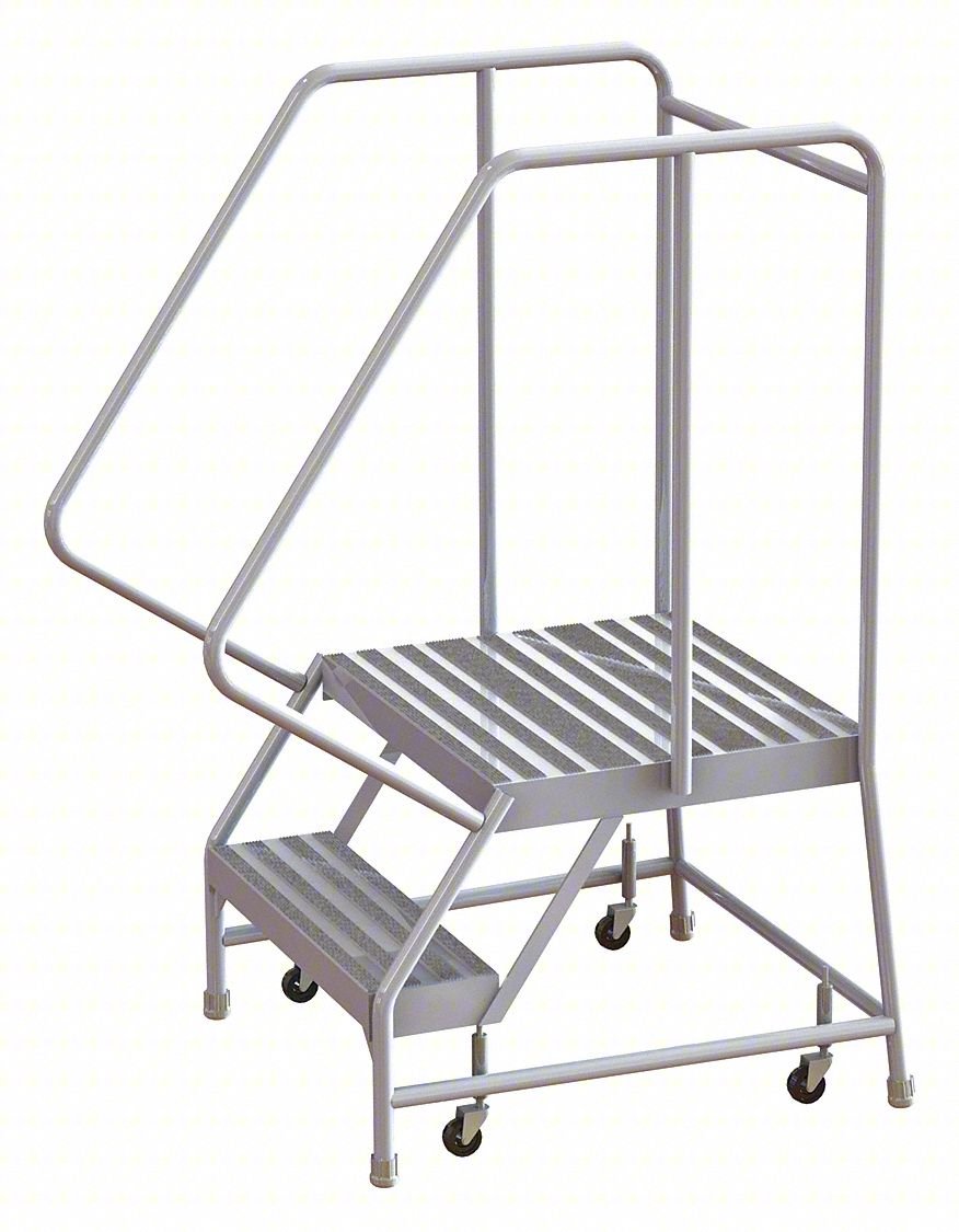 Rolling Ladder,2 Step,Aluminum,Ribbed