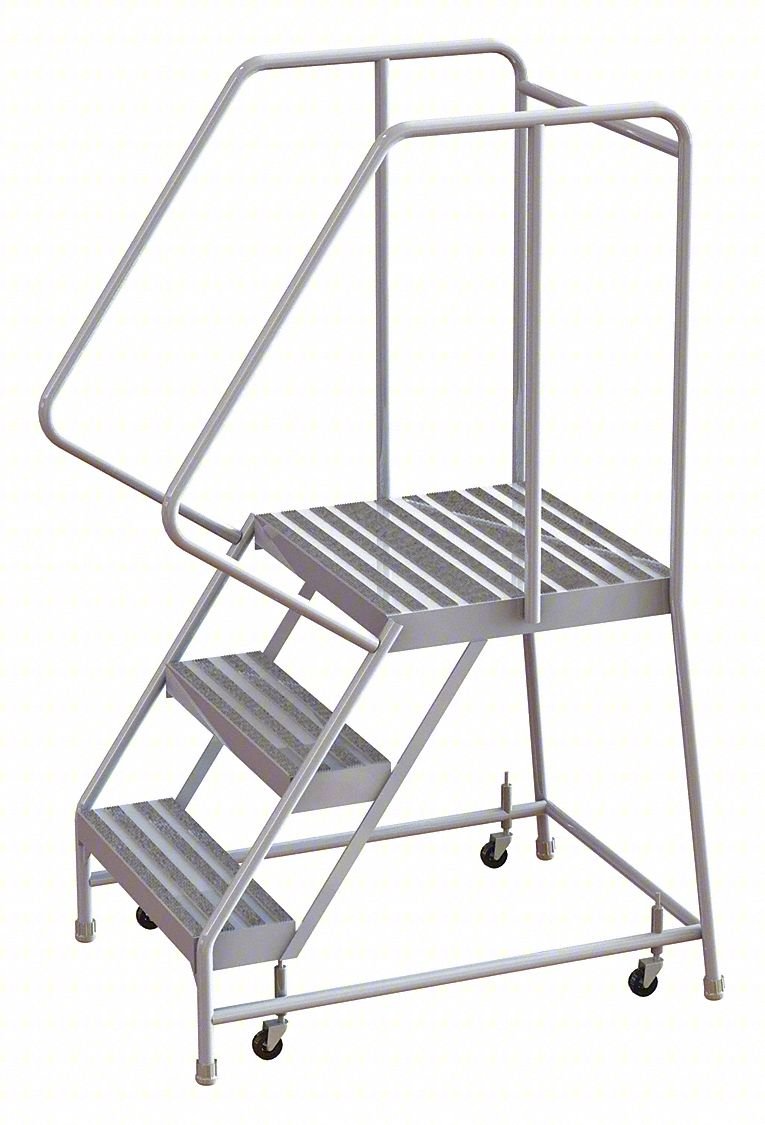Rolling Ladder,3 Step,Aluminum,Ribbed