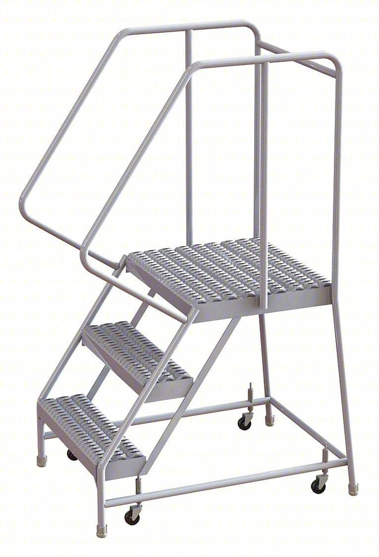 Rolling Ladder,3 Step,Aluminum,Serrated