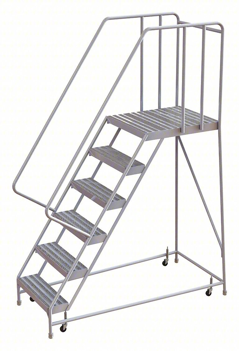 Rolling Ladder,6 Step,Aluminum,Ribbed
