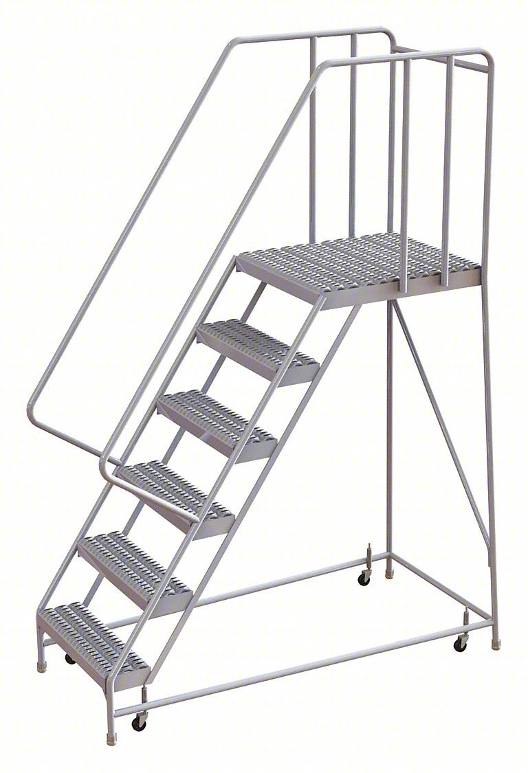 Rolling Ladder,6 Step,Aluminum,Serrated
