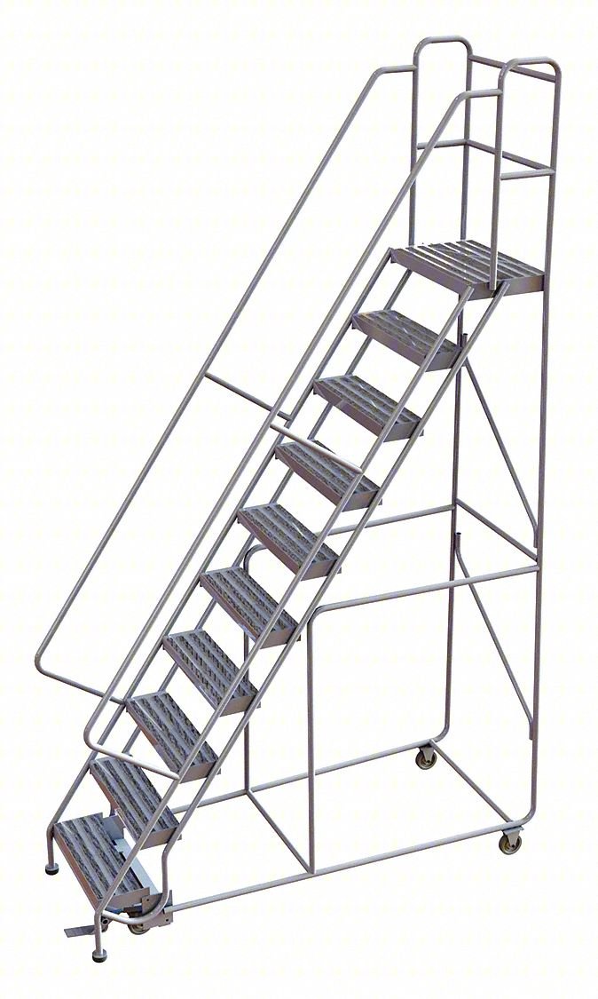 Rolling Ladder,10 Step,Aluminum,Ribbed