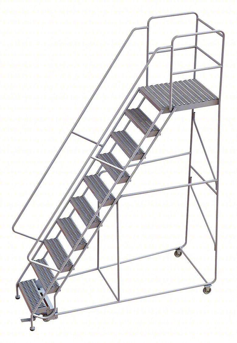 Rolling Ladder,10 Step,Aluminum,Serrated