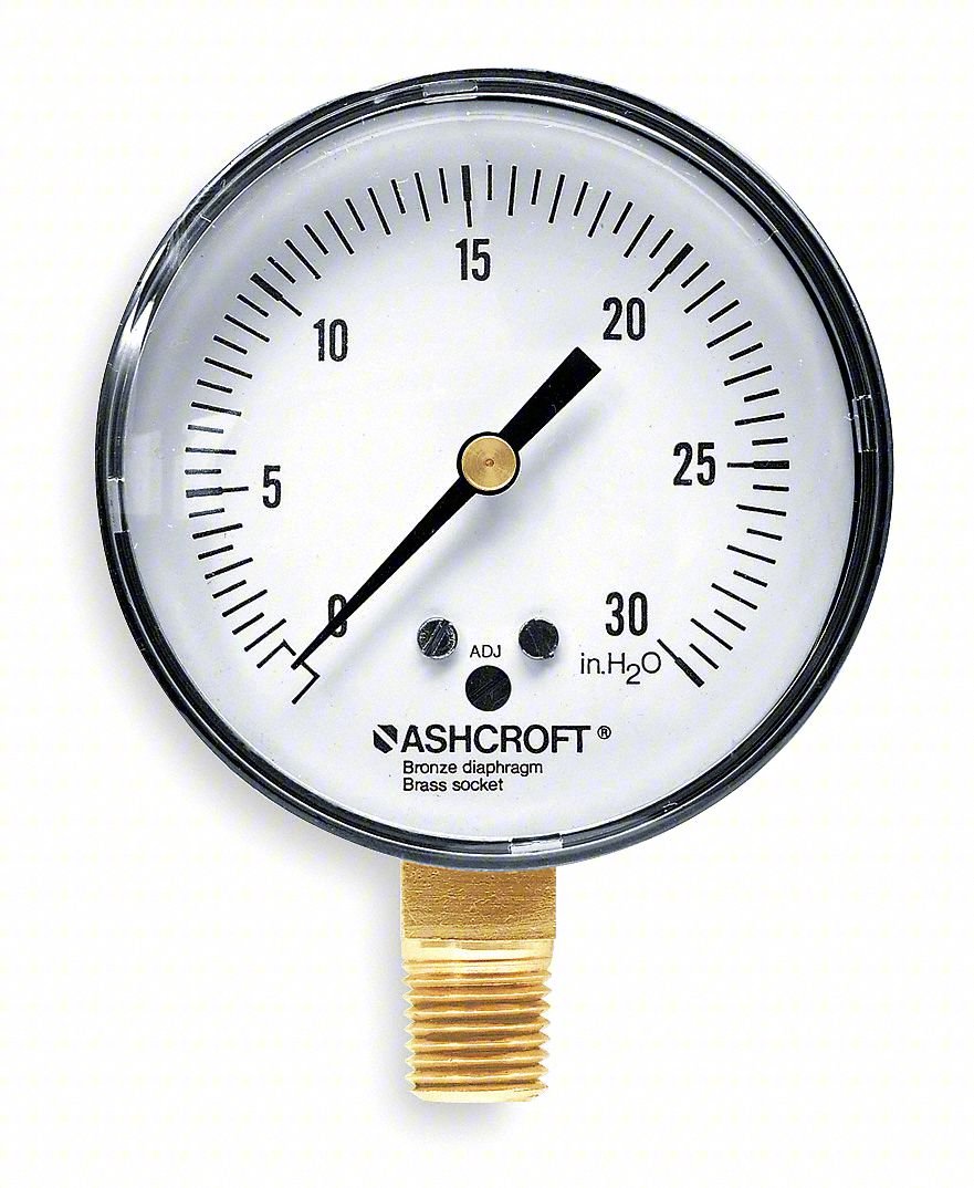 Pressure Gauge,0 to 30H2O,2-1/2In,1/4In
