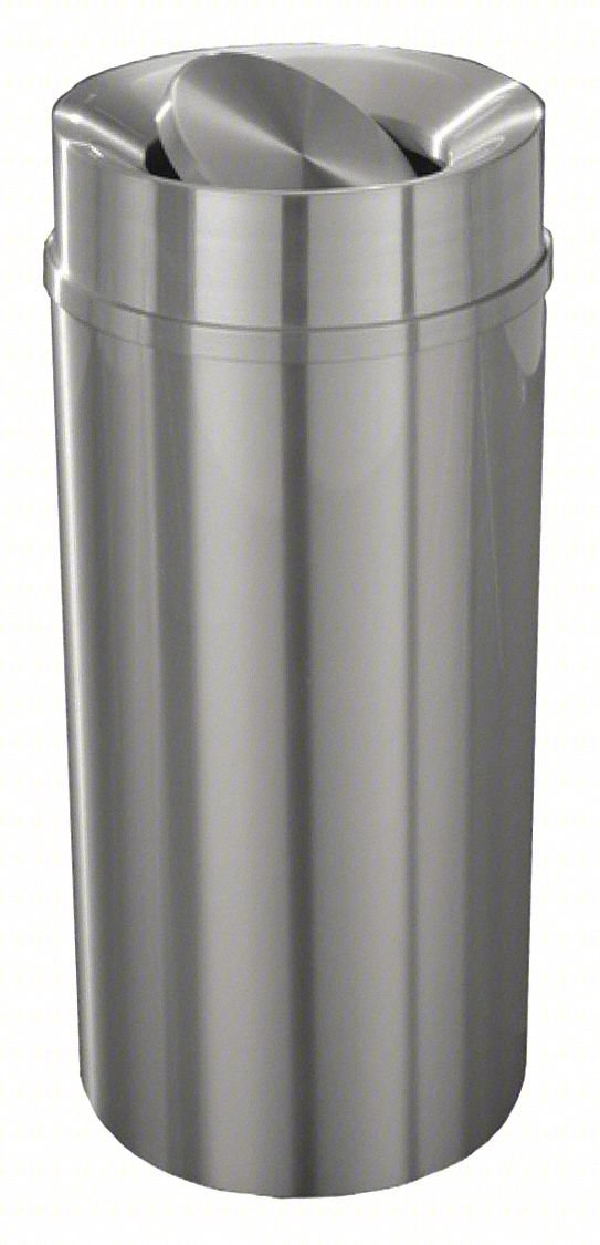 Trash Can,Round,16 gal.,Silver