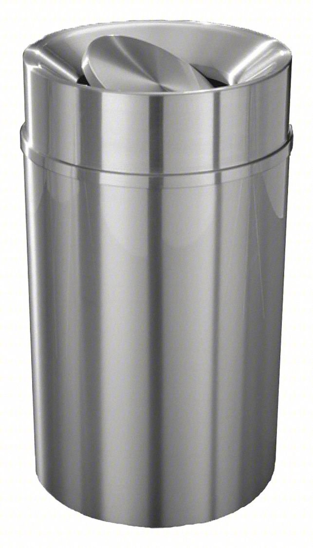 Trash Can,Round,33 gal.,Silver