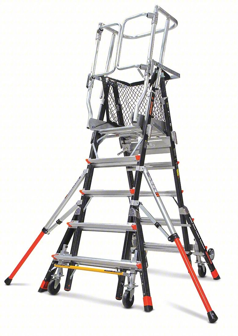 Adj. Cage Pltfrm Lddr,9ft,Fbrglss,375 lb
