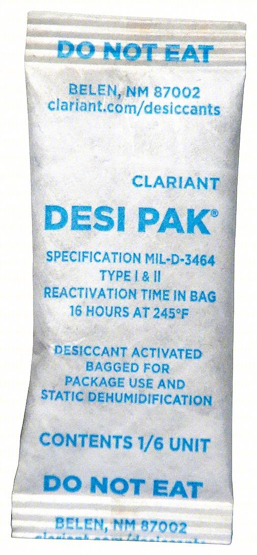 DESICCANT: 1 IN WD, 2 1/2 IN LG, 0.14 CU