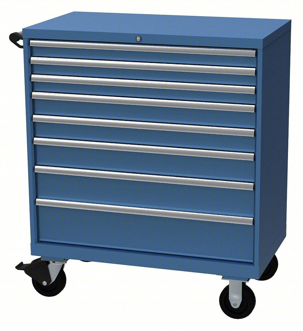Mod Drwr Cab,47-1/2"H,8 Drwr,Bright Blue