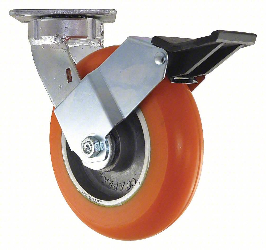 PLATE CASTER,SWIVEL,POLYURETHANE,9 1/2"H