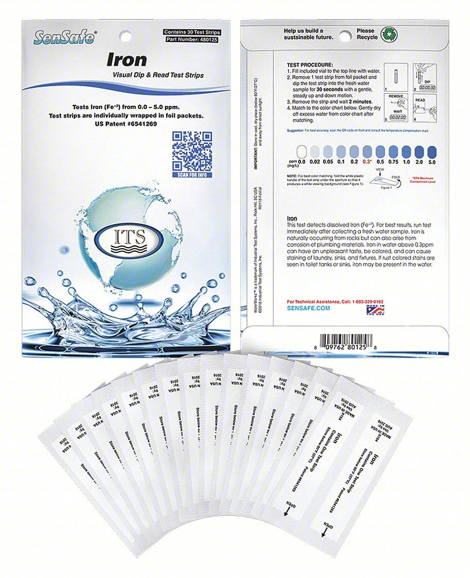 TEST STRIPS, L,0 TO 5 PPM IRON,PK30