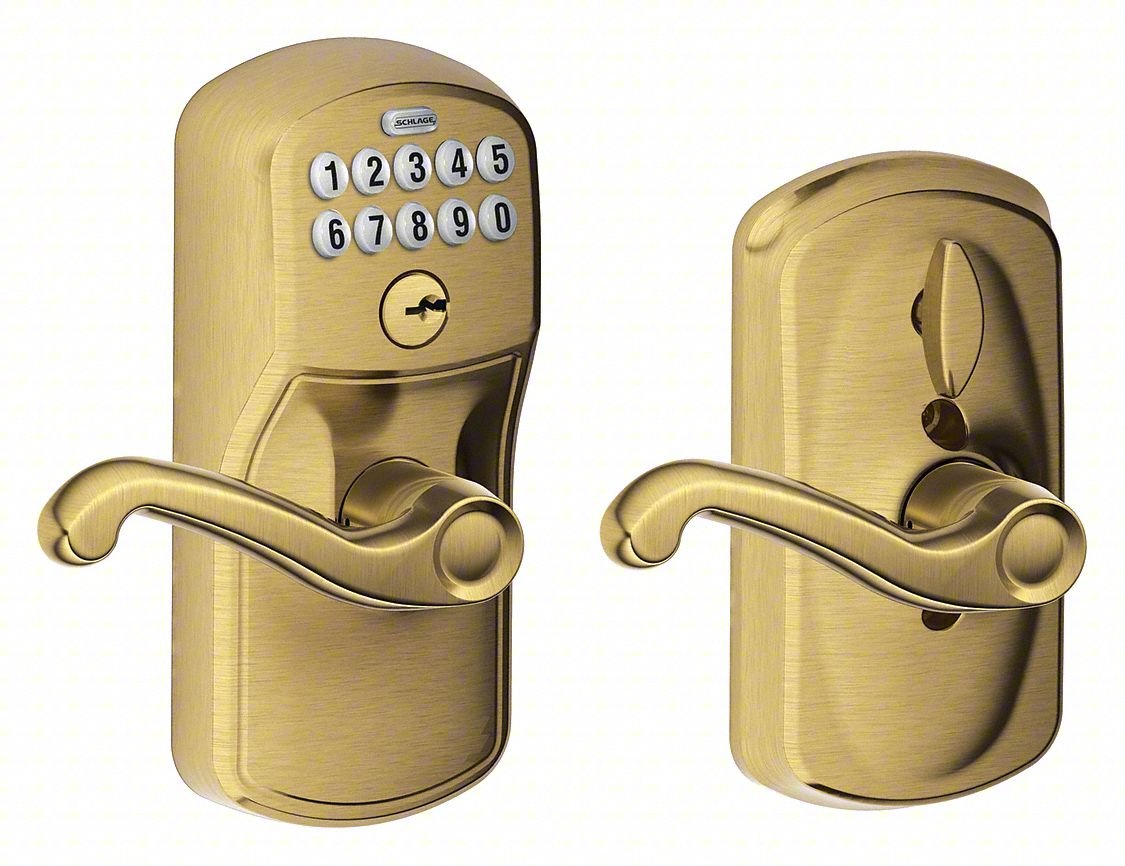 Electronic Lock,Lever,Antique Brass