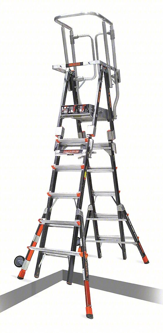 Compct Cage Pltfrm Lddr,10ft 1in,Fbrglss
