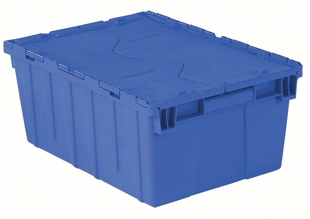 Attached Lid Container,Blue,Solid,HDPE