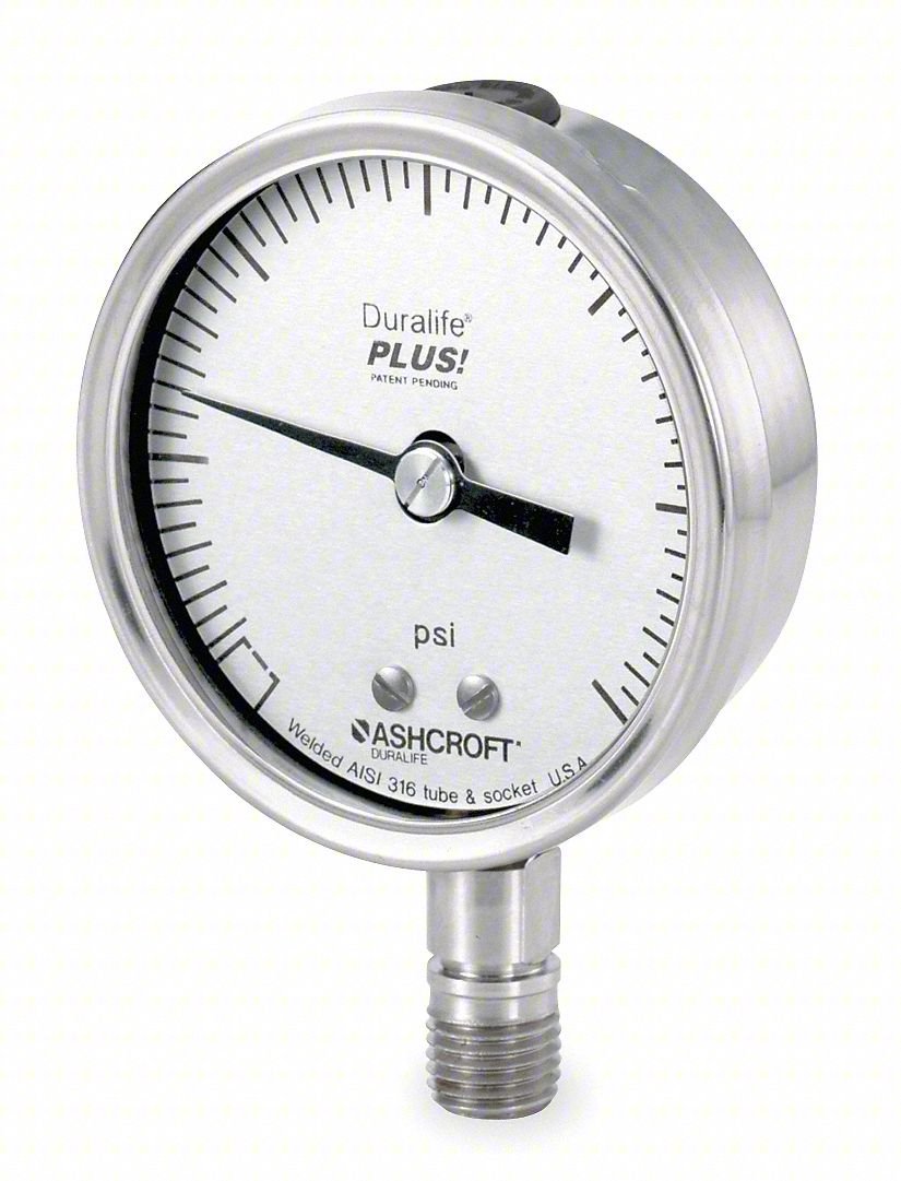 Pressure Gauge,0 to 30 psi,3-1/2In,1/4In