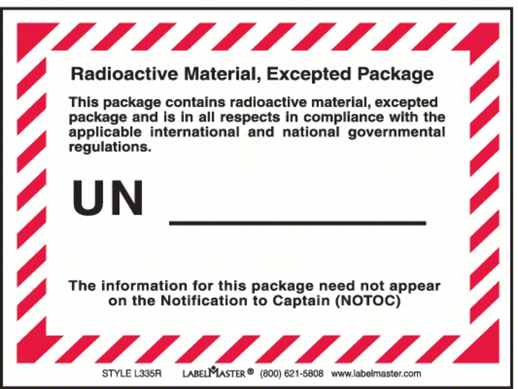 RADIOACTIVE MATL EXCEPTED PKG LBL,PK500