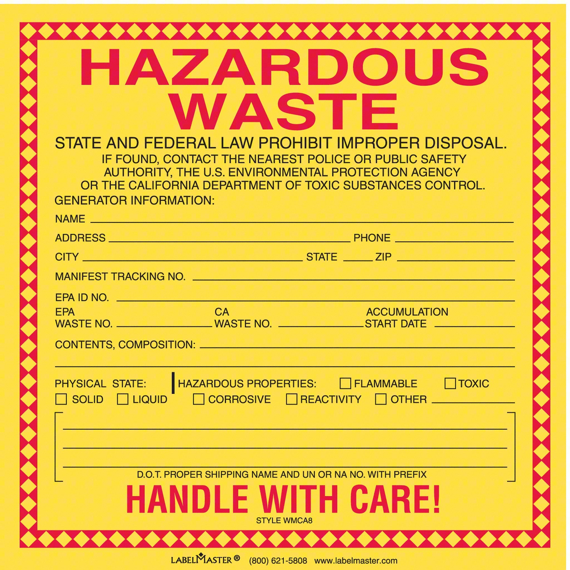 CALIFORNIA WASTE LABEL,VINYL,6"X6",PK100