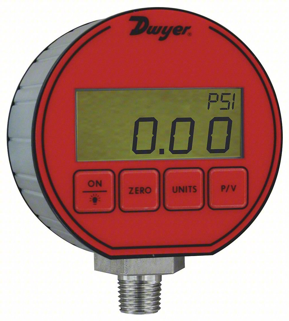 Digital Pressure Gauge,3" Dial Size,Red