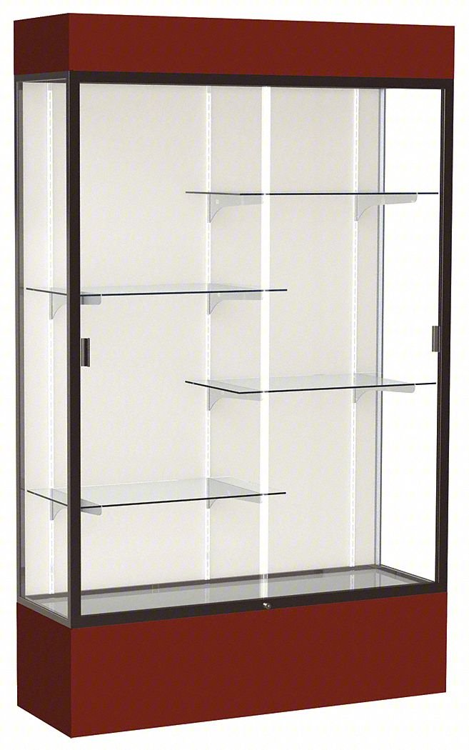 FREESTANDING DISPLAY CASE,80 IN H,MAROON