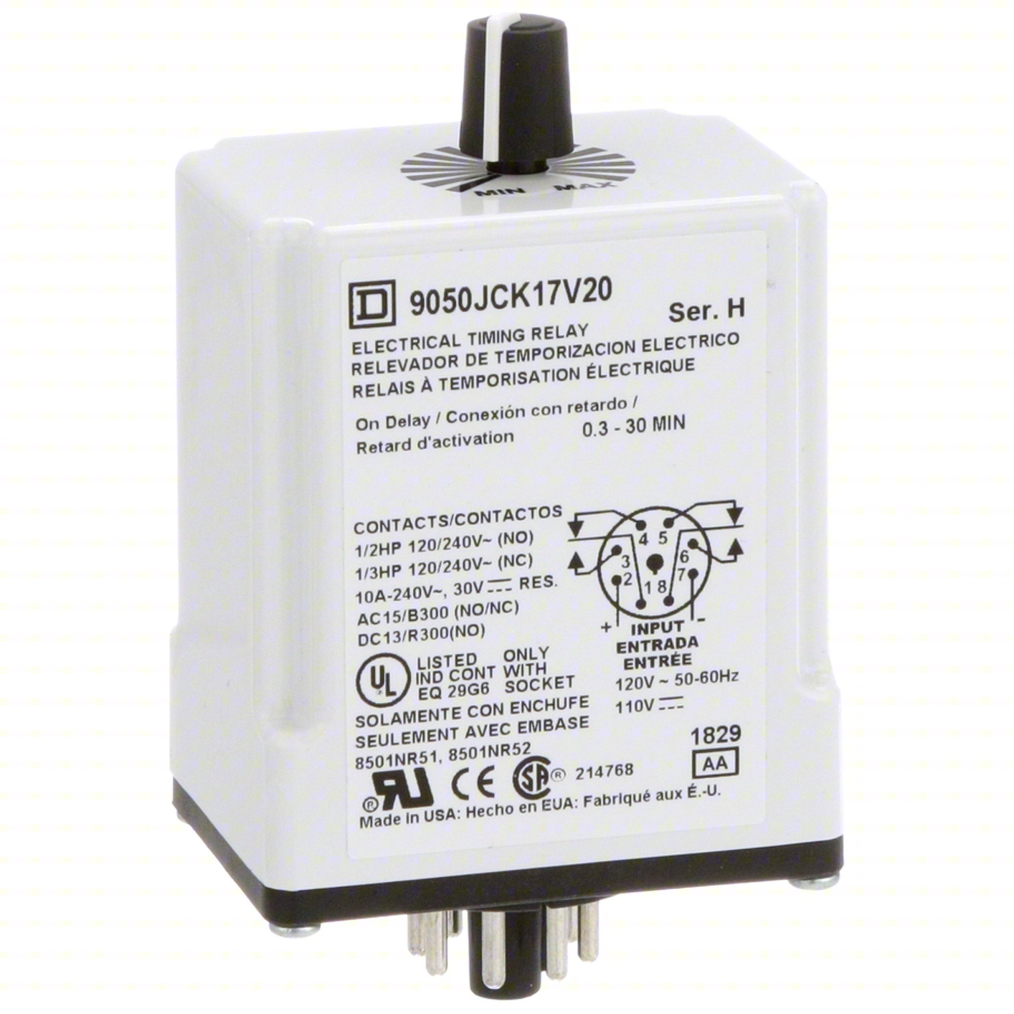 SINFUNTIMEDELAYRELAY, 120VDC, 8PINS
