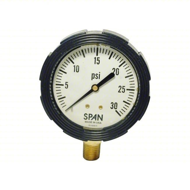 Pressure Gauge,0 to 30 psi,2-1/2In,1/4In