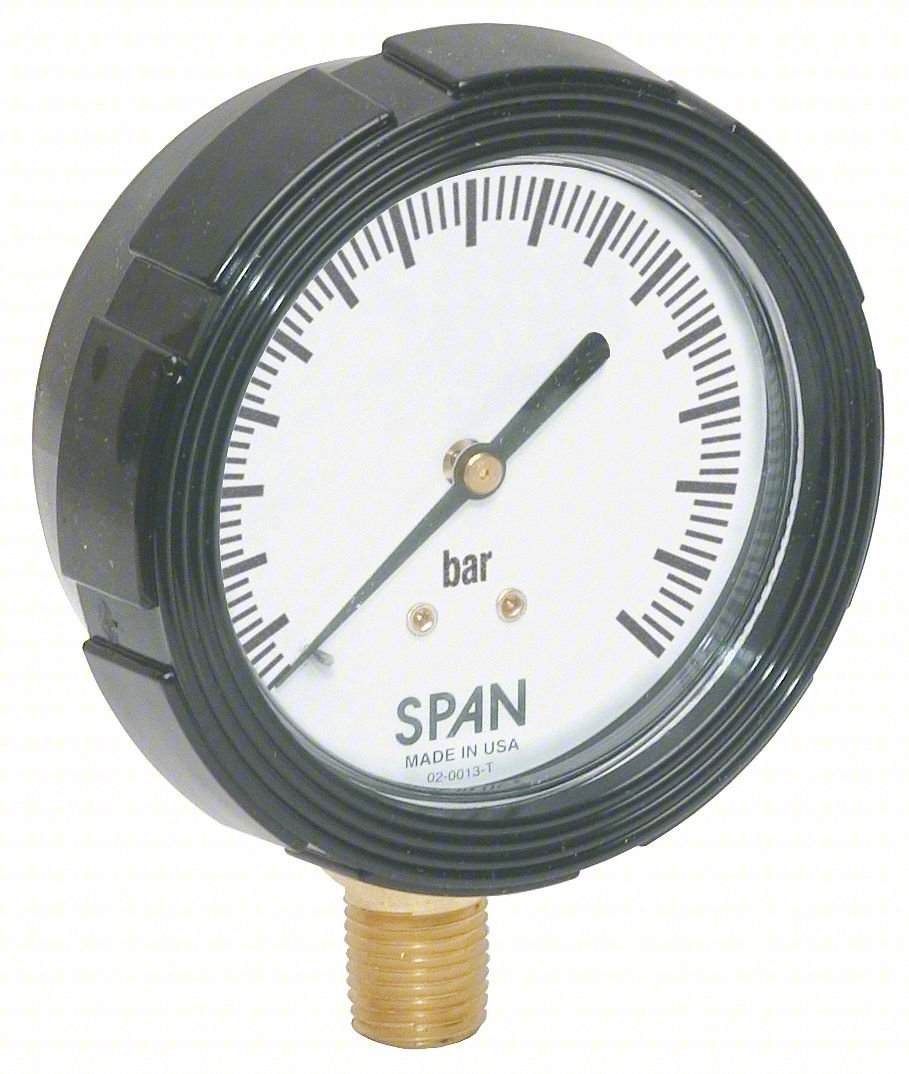Pressure Gauge,0 to 1 Bar,2-1/2In,1/4In