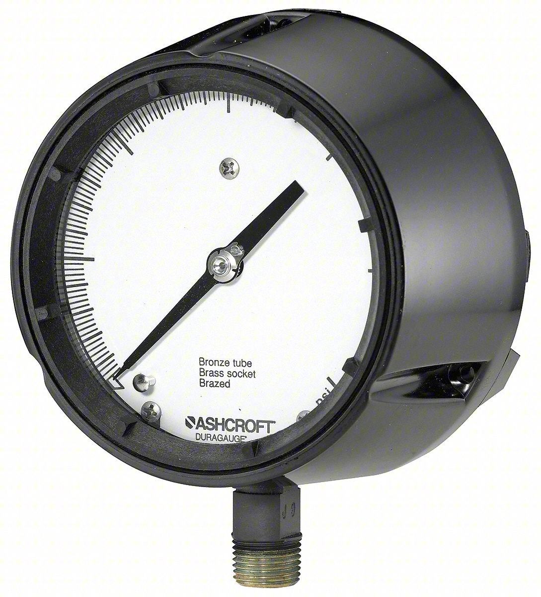 Pressure Gauge,0 to 15 psi,4-1/2In,1/2In