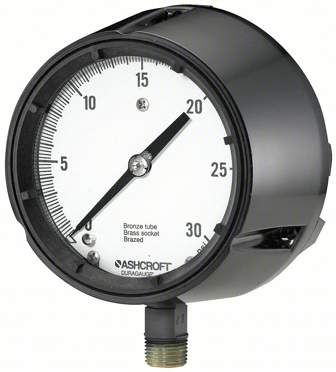 Pressure Gauge,0 to 30 psi,4-1/2In,1/2In
