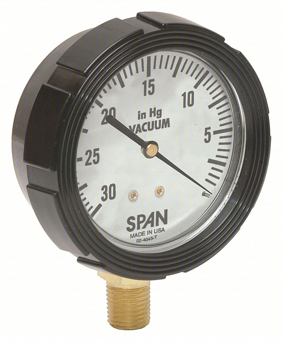 Vacuum Gauge,30 Hg to 0,2-1/2In,1/4In