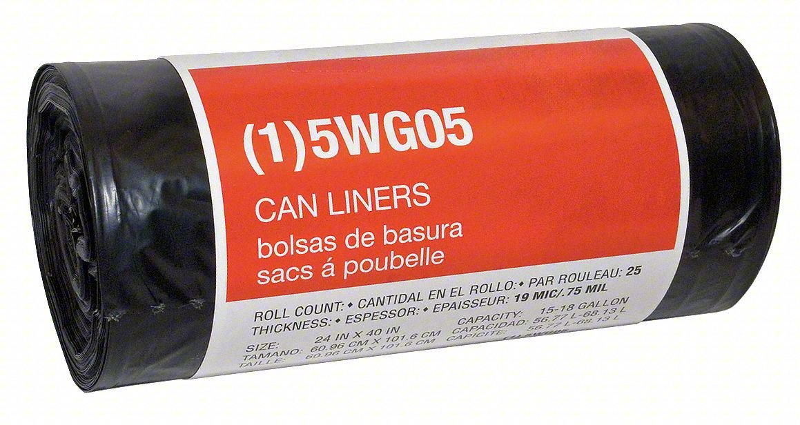 Trash Bags,15 to 18 gal.,Black,PK25