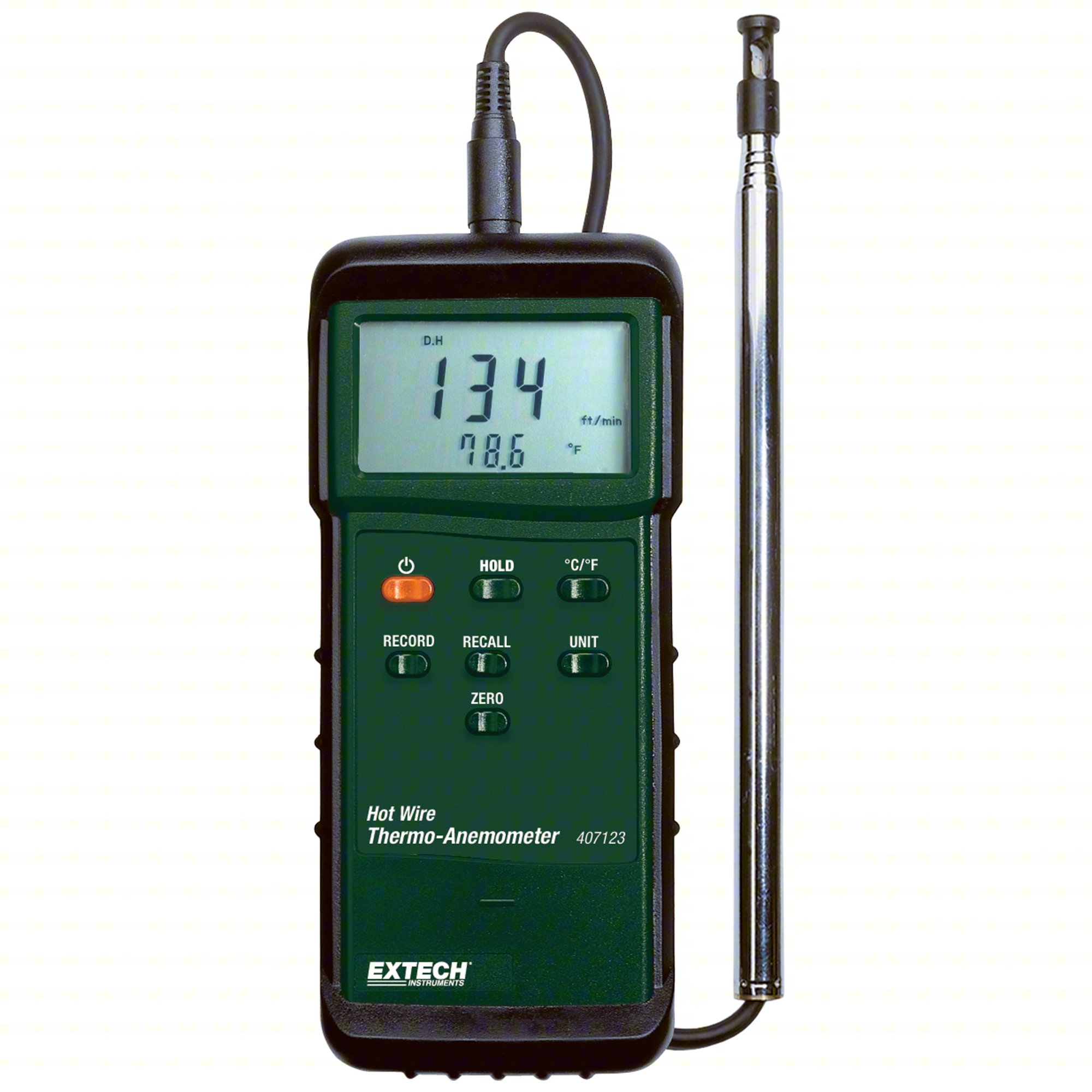 ANEMOMETER, 40 TO 3,940FPM, 32 TO 122F