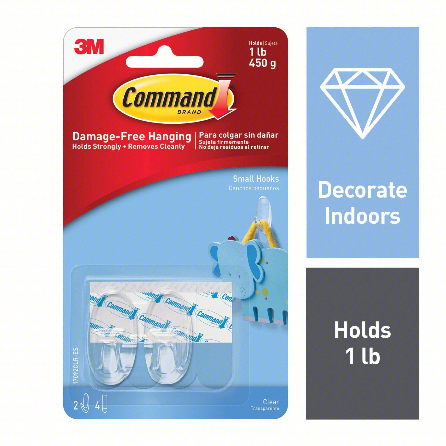 HOOK, CLEAR, PLASTIC, 5/8 IN D, PK2